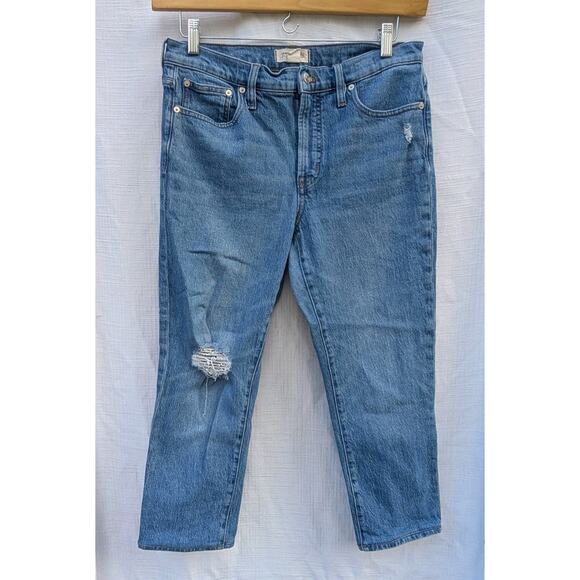 Madewell Women's Mid Rise Perfect Vintage Jeans Sz 29 Cropped Capri Distressed - Picture 1 of 8